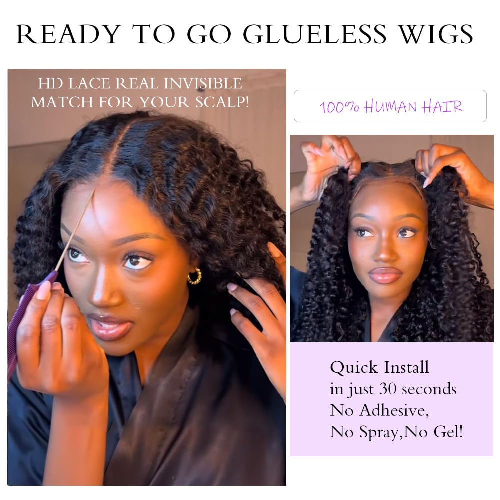 Burmese Curly Glueless Human Hair Pre Plucked Pre Cut 250% Density Drawstring Wig Human Hair 7x6 HD Lace Front Wigs Human Hair for Black Women Wear and Go Glueless Wig