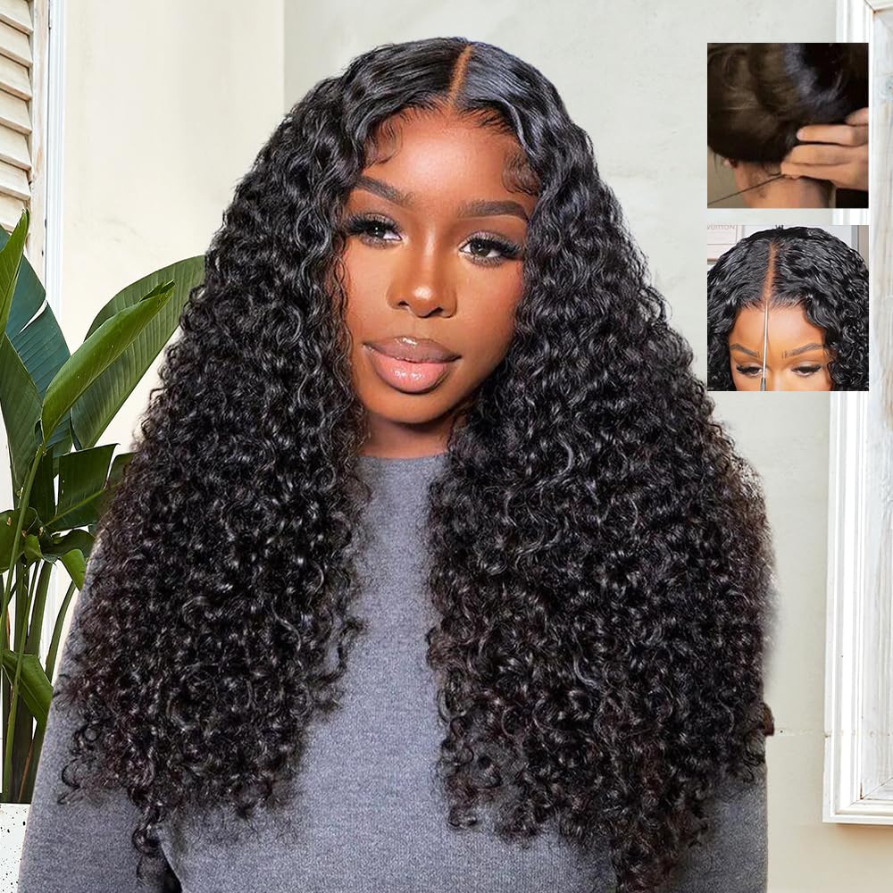 Burmese Curly Glueless Human Hair Pre Plucked Pre Cut 250% Density Drawstring Wig Human Hair 7x6 HD Lace Front Wigs Human Hair for Black Women Wear and Go Glueless Wig