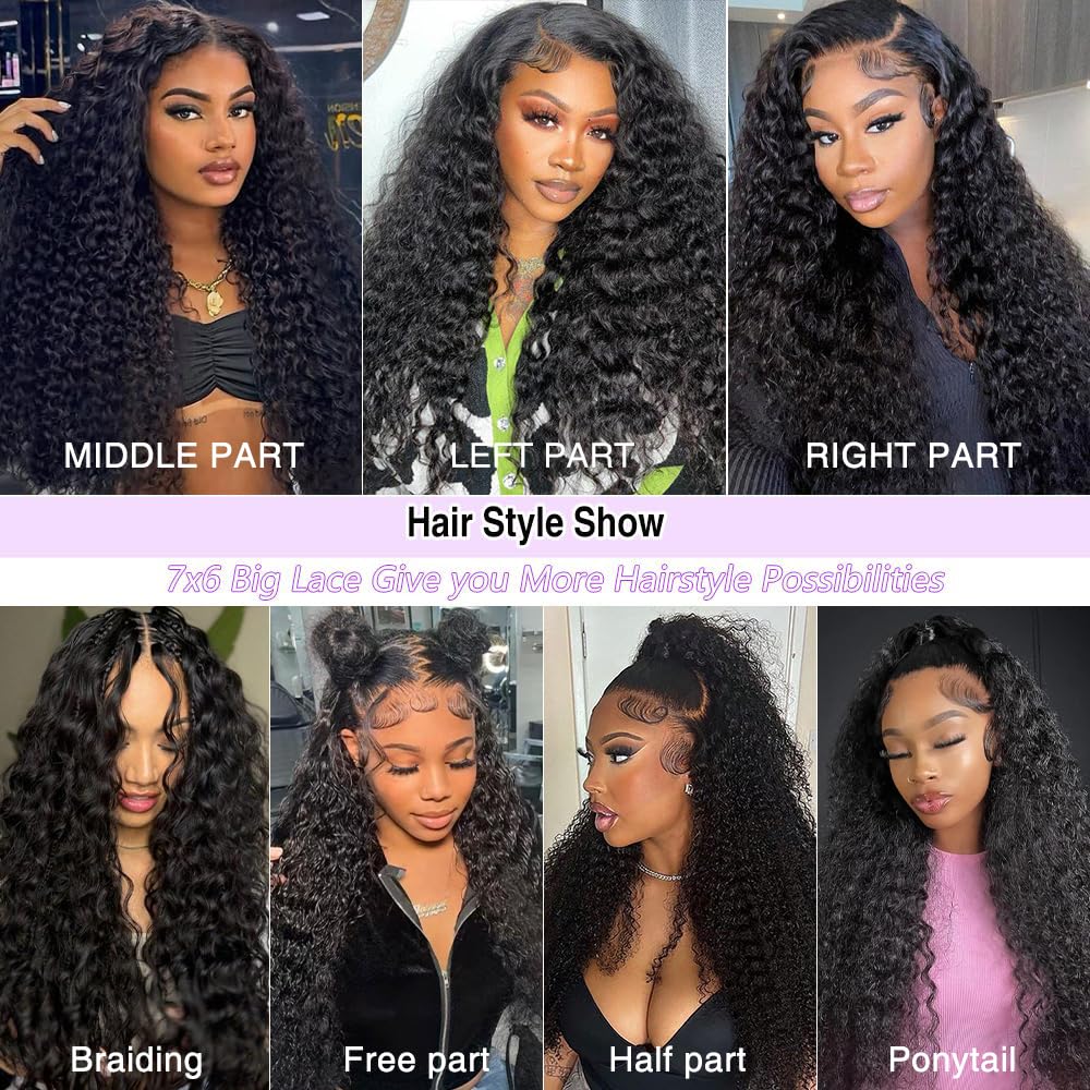 Burmese Curly Glueless Human Hair Pre Plucked Pre Cut 250% Density Drawstring Wig Human Hair 7x6 HD Lace Front Wigs Human Hair for Black Women Wear and Go Glueless Wig
