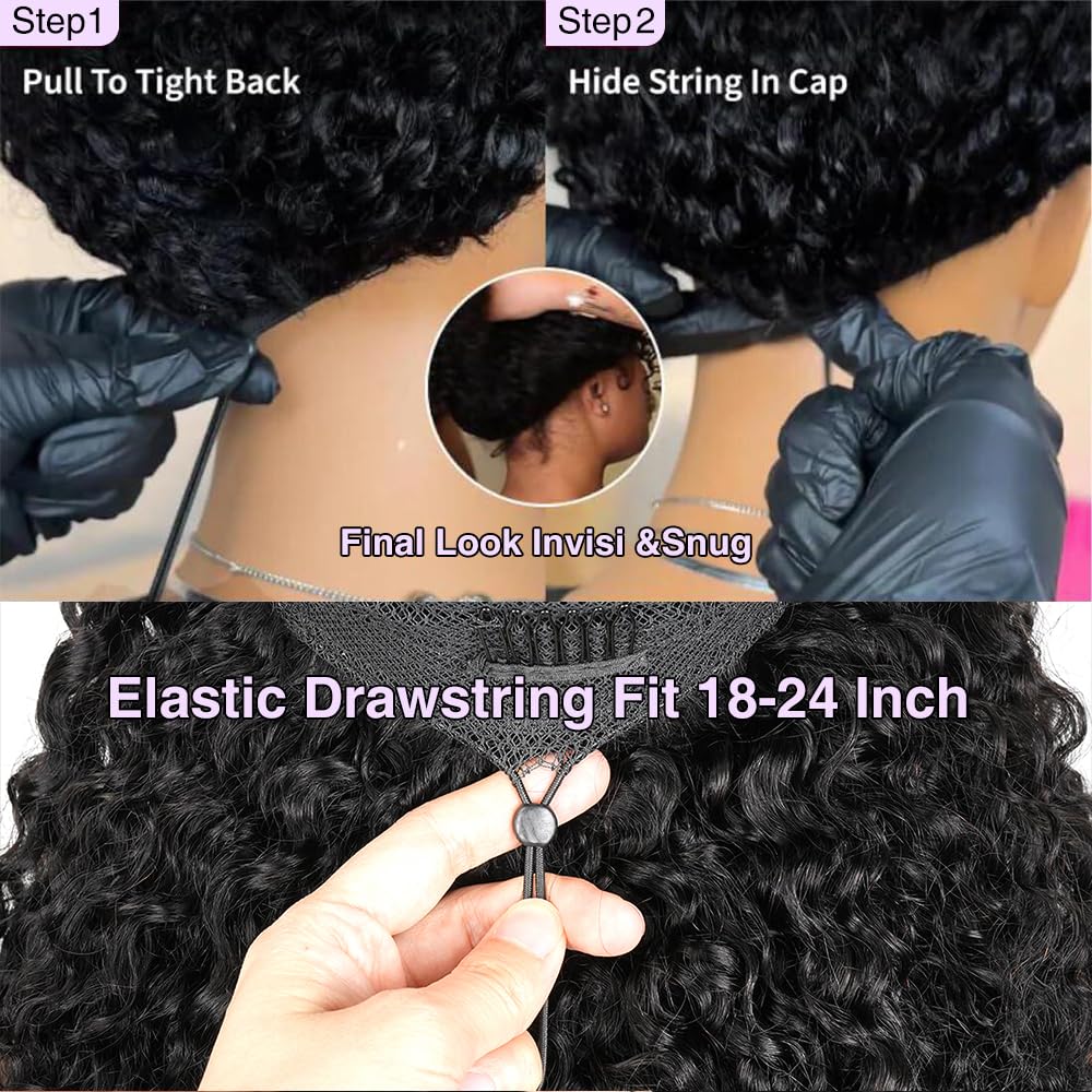 Burmese Curly Glueless Human Hair Pre Plucked Pre Cut 250% Density Drawstring Wig Human Hair 7x6 HD Lace Front Wigs Human Hair for Black Women Wear and Go Glueless Wig