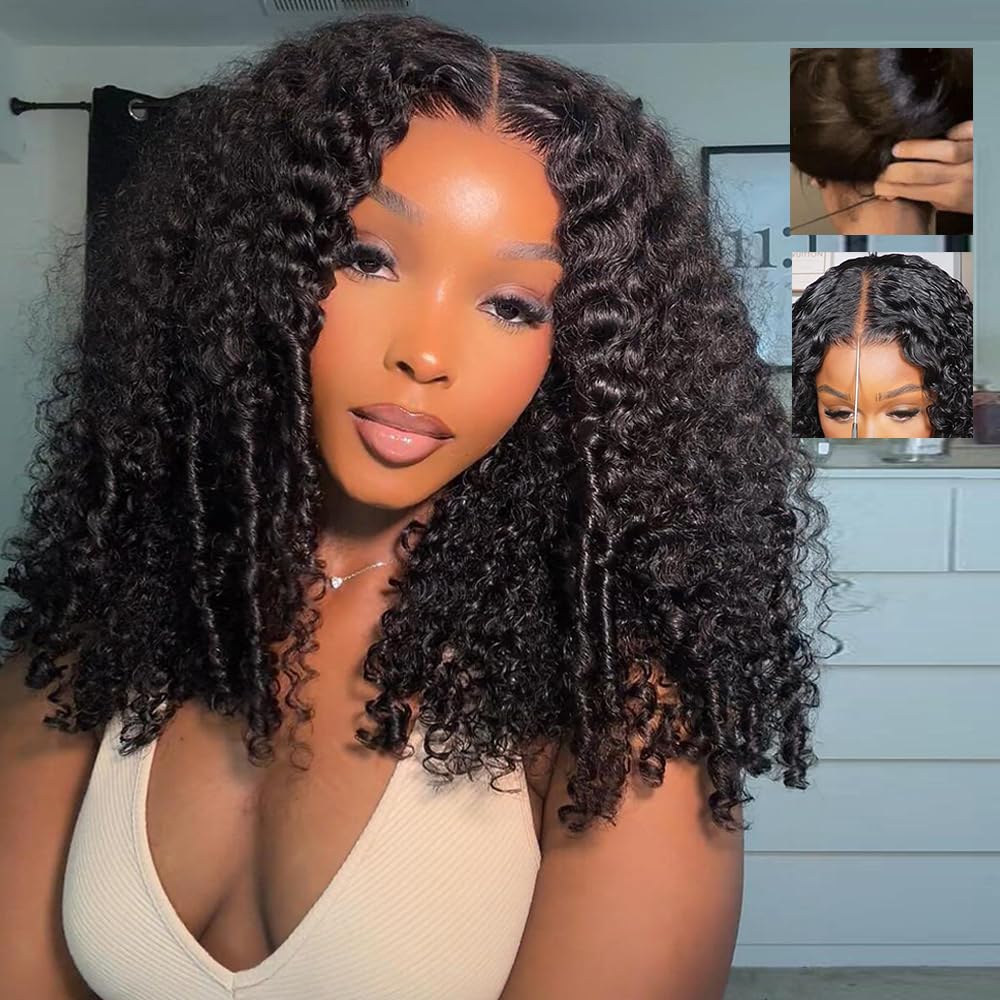 Burmese Curly Glueless Human Hair Pre Plucked Pre Cut 250% Density Drawstring Wig Human Hair 7x6 HD Lace Front Wigs Human Hair for Black Women Wear and Go Glueless Wig